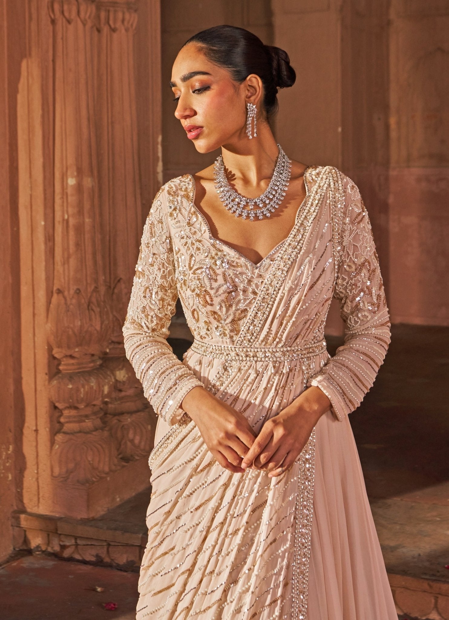 Pastel Pink Sequin Embroidered Georgette Anarkali (2-Piece) - Image 3