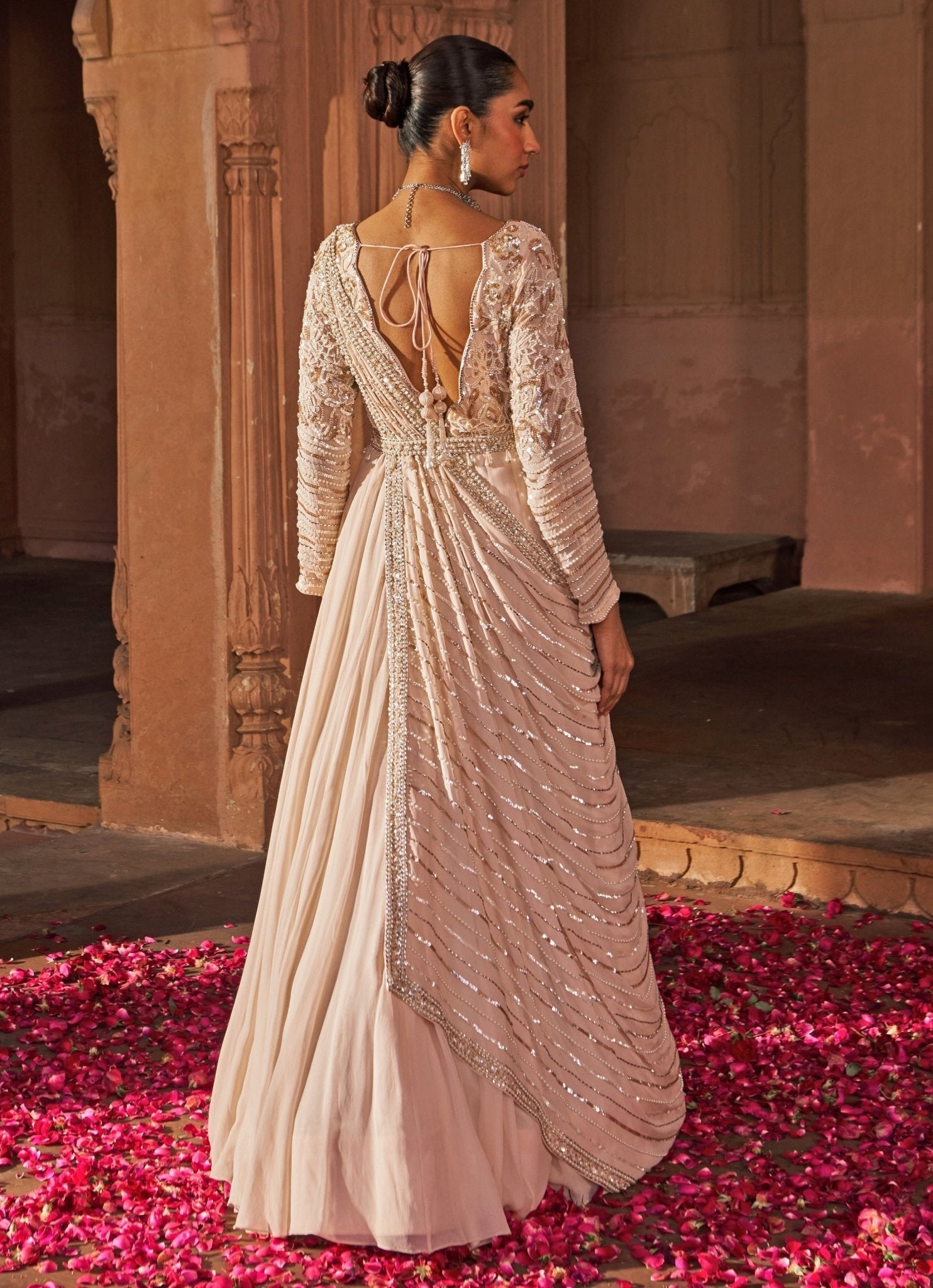 Pastel Pink Sequin Embroidered Georgette Anarkali (2-Piece) - Image 4