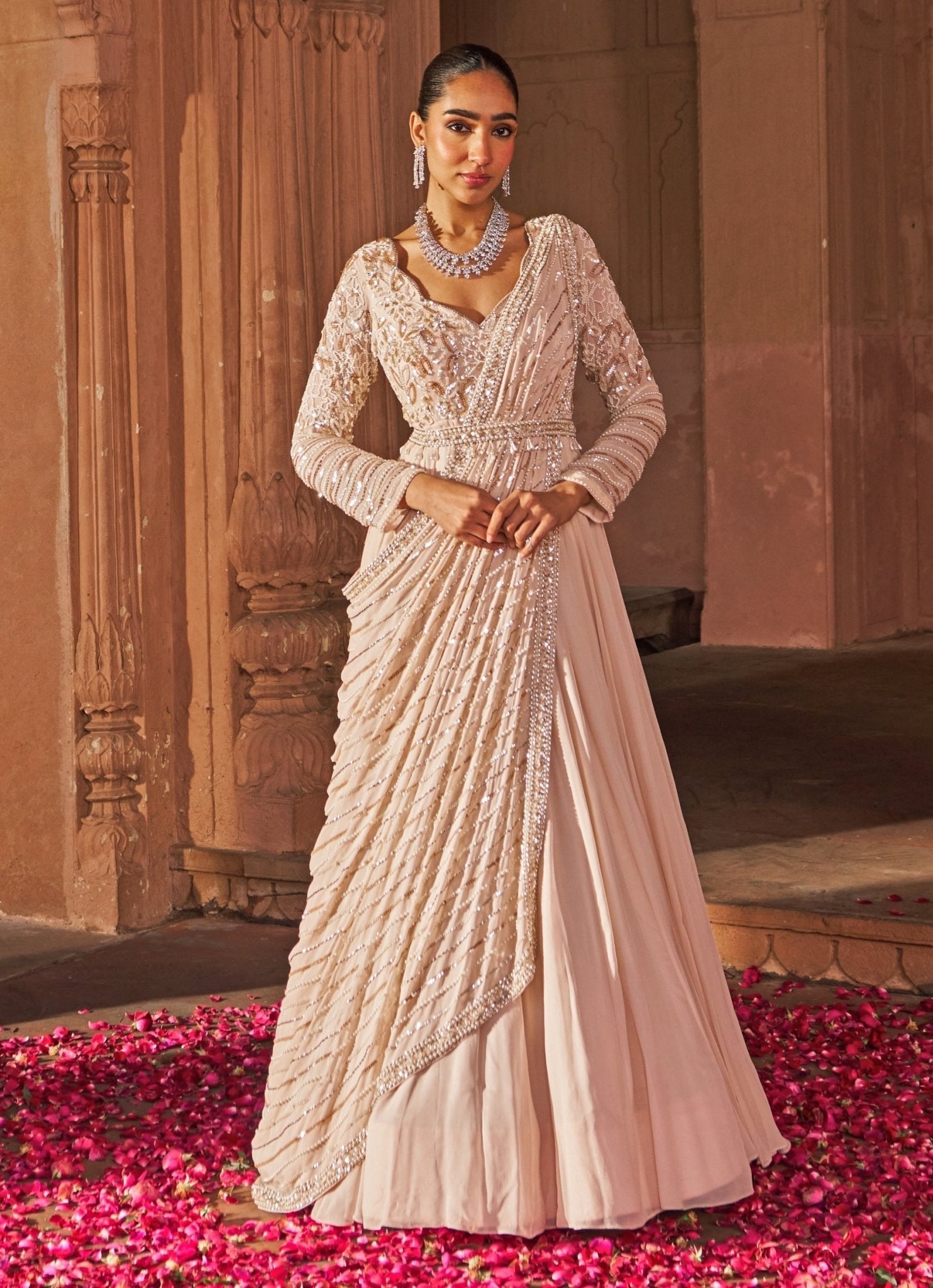 Pastel Pink Sequin Embroidered Georgette Anarkali (2-Piece) - Image 5