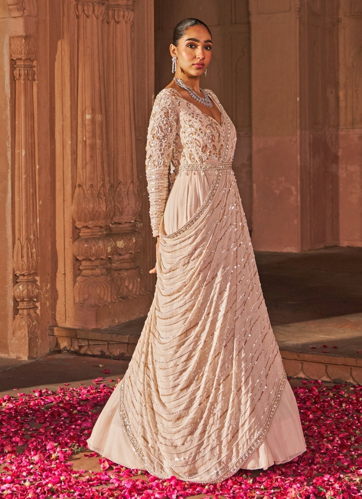 Pastel Pink Sequin Embroidered Georgette Anarkali (2-Piece) - Image 8