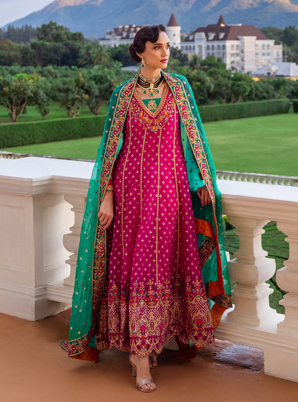 Fuchsia Pink Embroidered Georgette Anarkali Dress (2-Piece) - Image 1