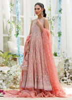 Coral Hand-Embellished Net Kalidaar Dress (2-Piece) - Image 3