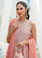 Coral Hand-Embellished Net Kalidaar Dress (2-Piece) - Image 4