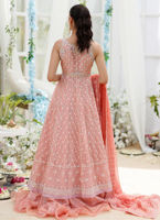 Coral Hand-Embellished Net Kalidaar Dress (2-Piece) - Image 9