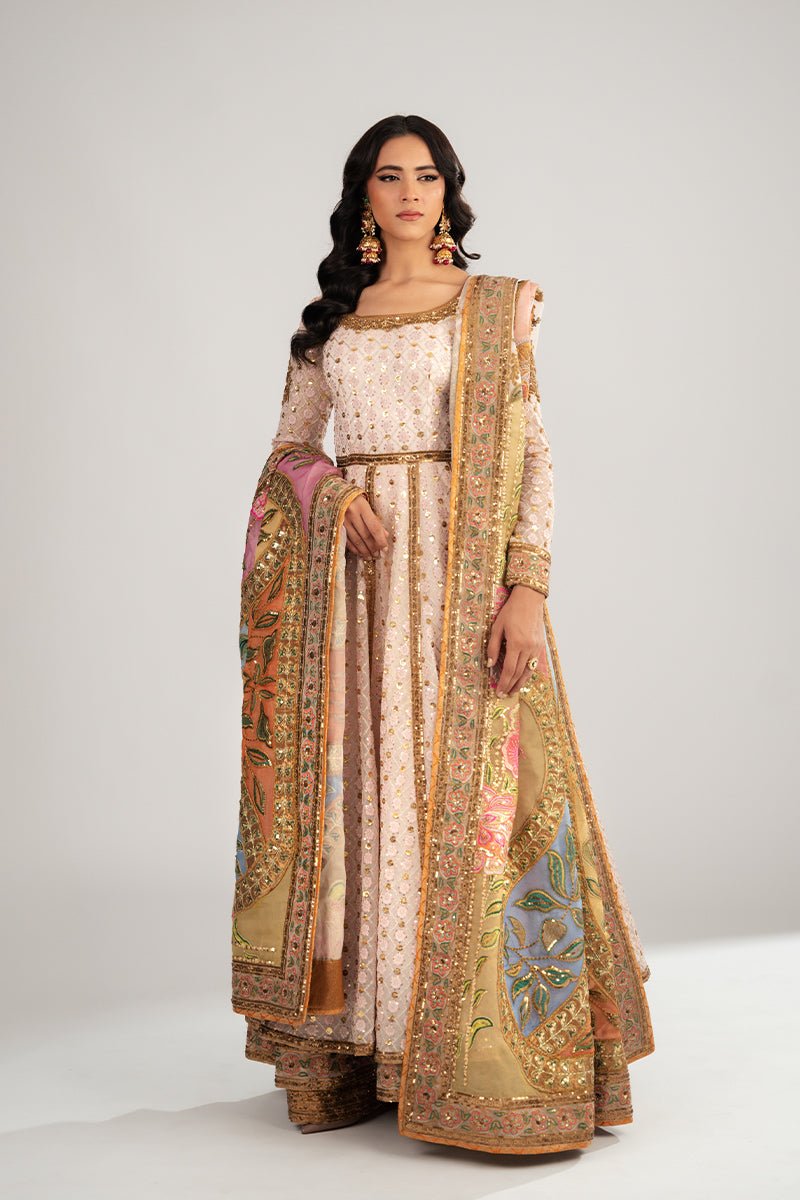 Light Pink Embroidered Net Anarkali Dress (3-Piece) - Image 2