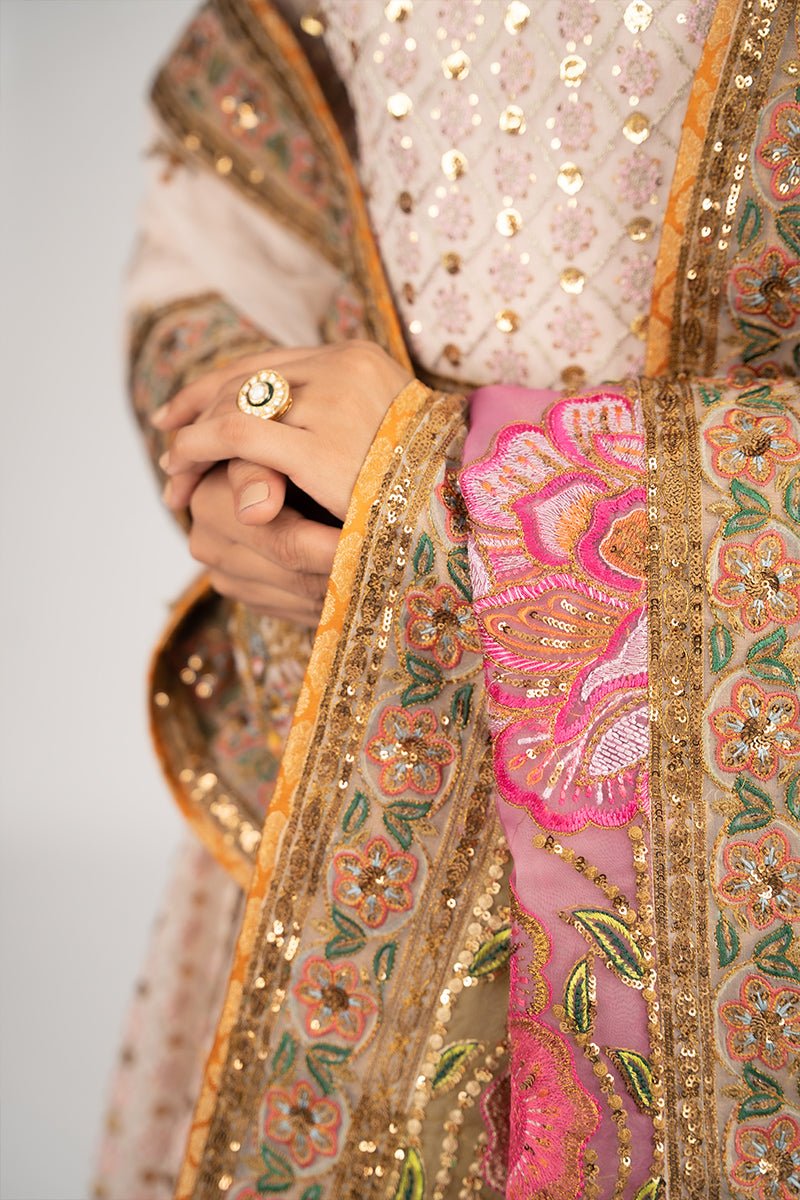 Light Pink Embroidered Net Anarkali Dress (3-Piece) - Image 4