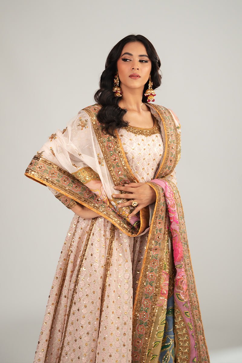 Light Pink Embroidered Net Anarkali Dress (3-Piece) - Image 6