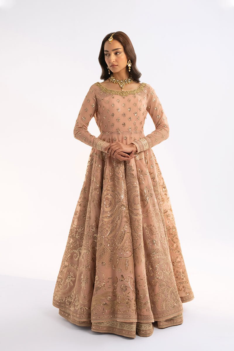 Pakistani Light Pink Embroidered Net Anarkali Dress (2-Piece) - Image 5
