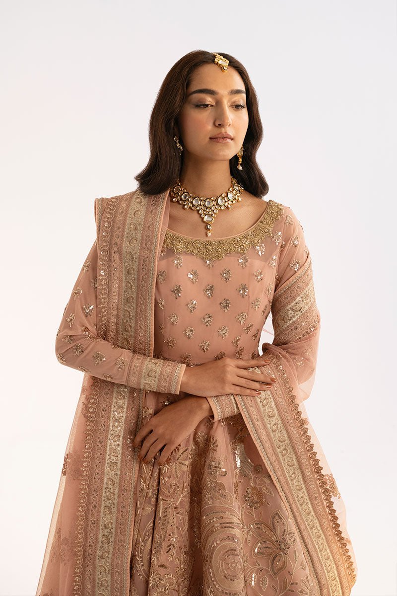Pakistani Light Pink Embroidered Net Anarkali Dress (3-Piece) - Image 4