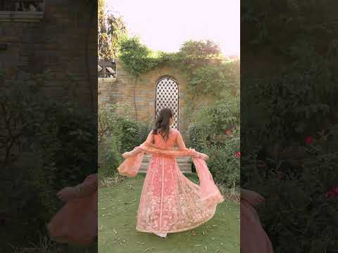 Peach Embroidered Net Anarkali Dress (2-Piece) - Image 11
