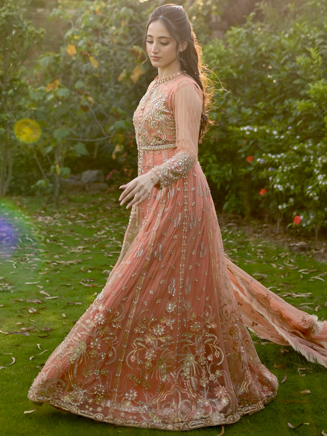 Peach Embroidered Net Anarkali Dress (2-Piece) - Image 6