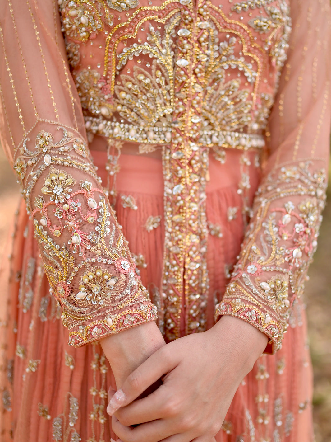 Peach Embroidered Net Anarkali Dress (2-Piece) - Image 8