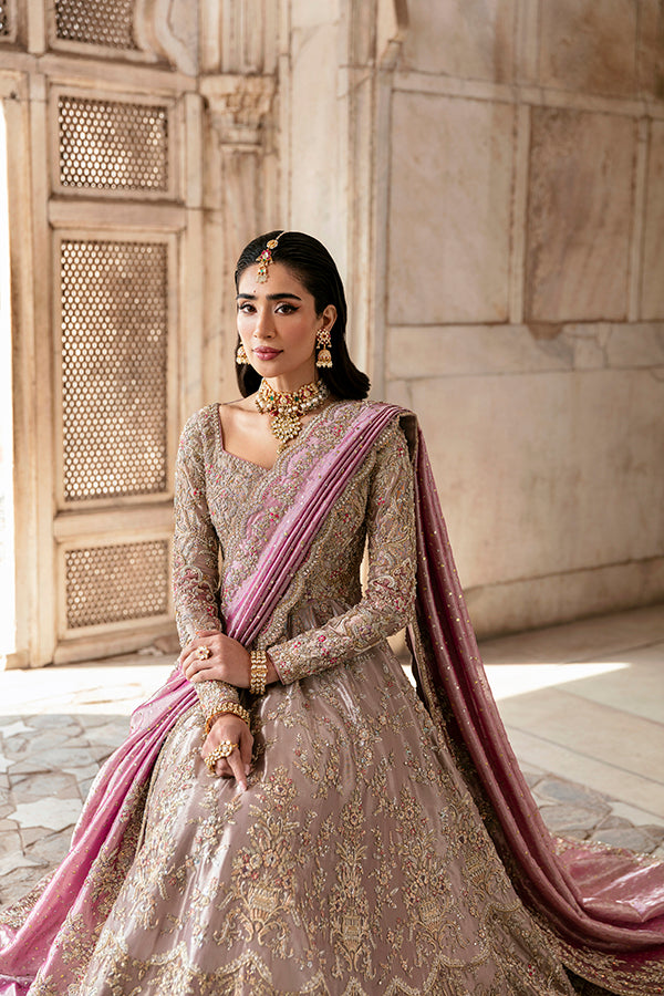 Pakistani Mauve Embellished Net Anarkali Dress (2-Piece) - Image 2