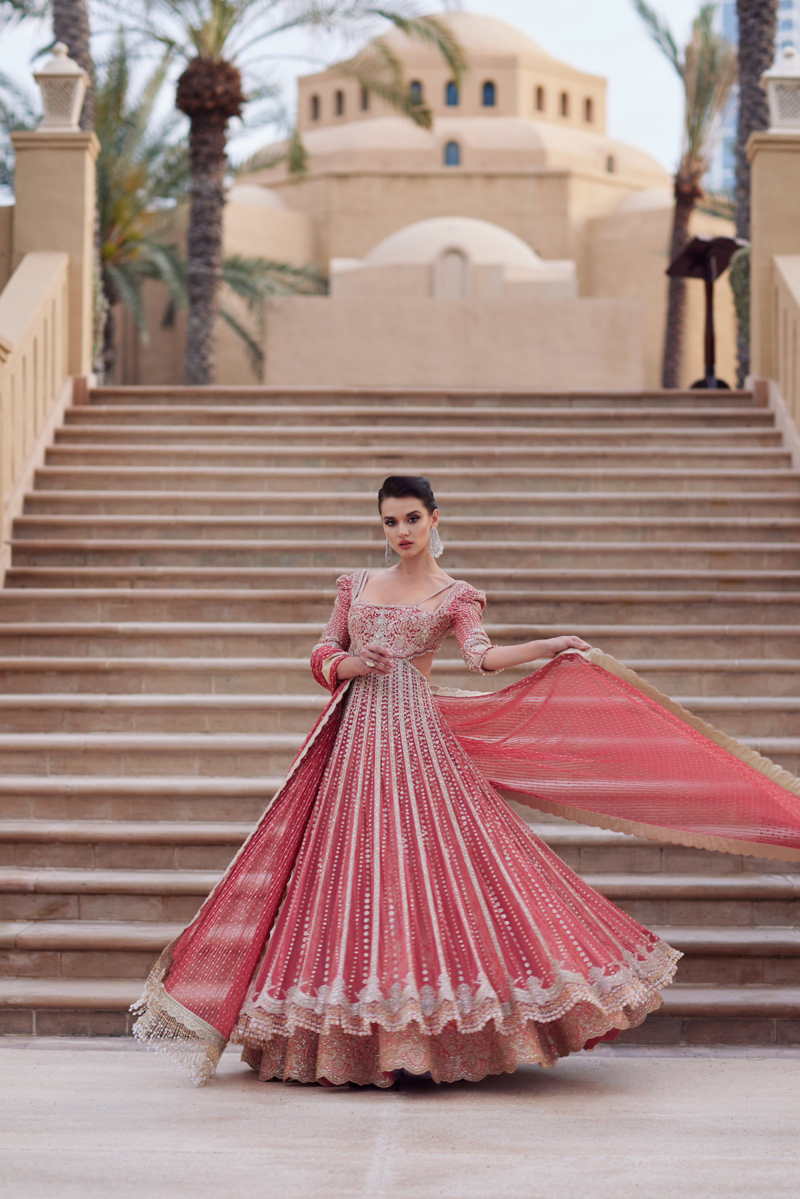 Rose Pink Embroidered Net Bridal Anarkali (2-Piece) - Image 1