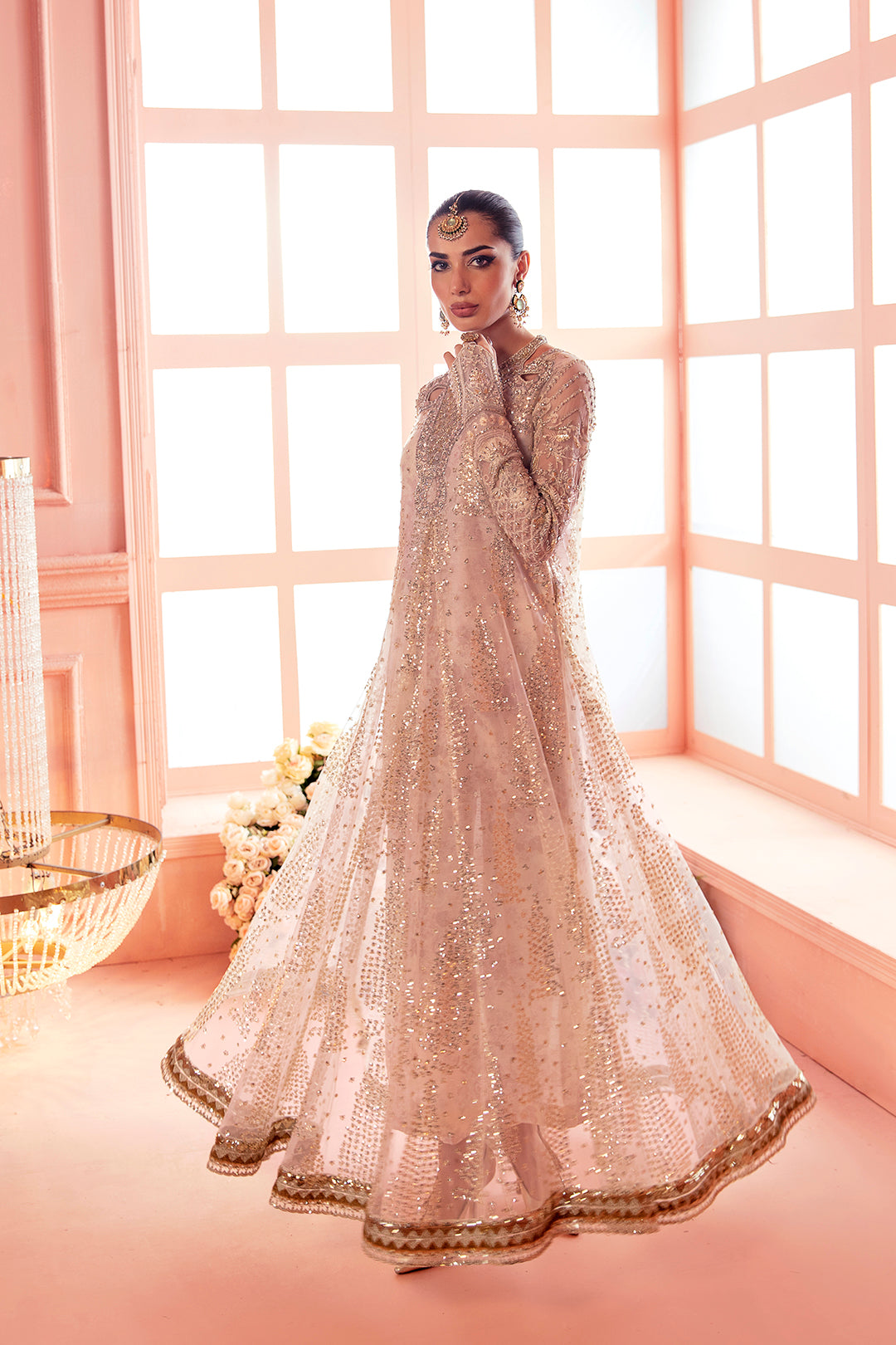 Blush Pink Sequin Net Anarkali Dress (1-Pc) - Image 4