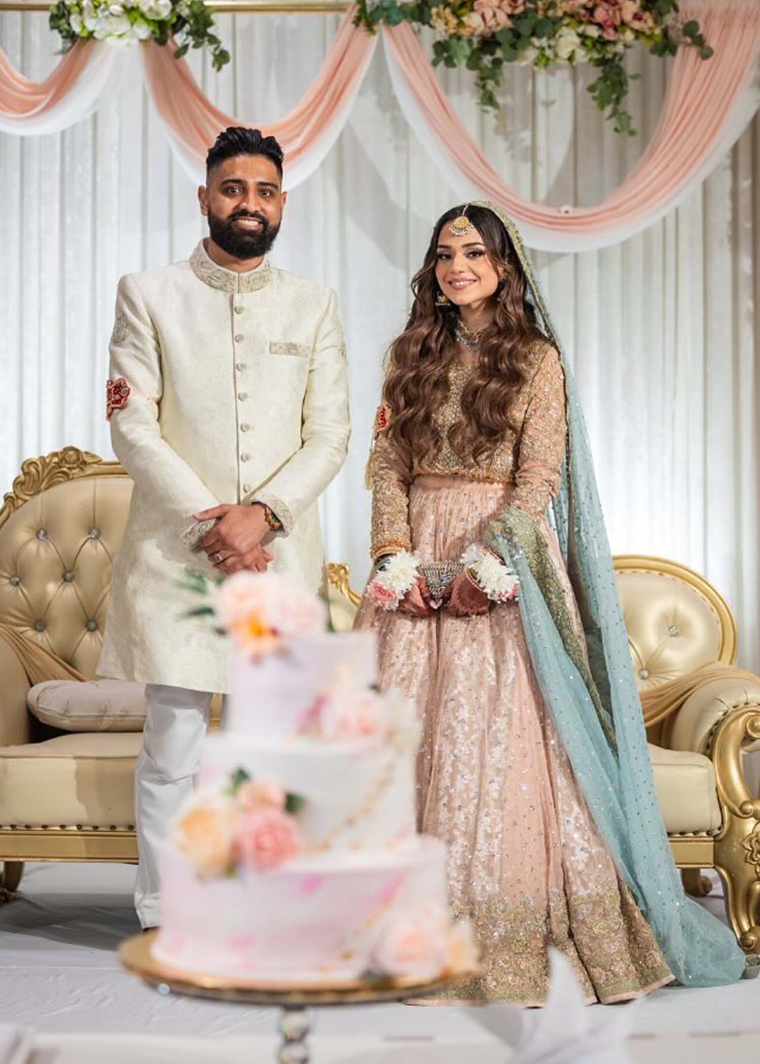 Pakistani Blush Pink Embellished Net Silk Anarkali Dress (2-Piece) - Image 4