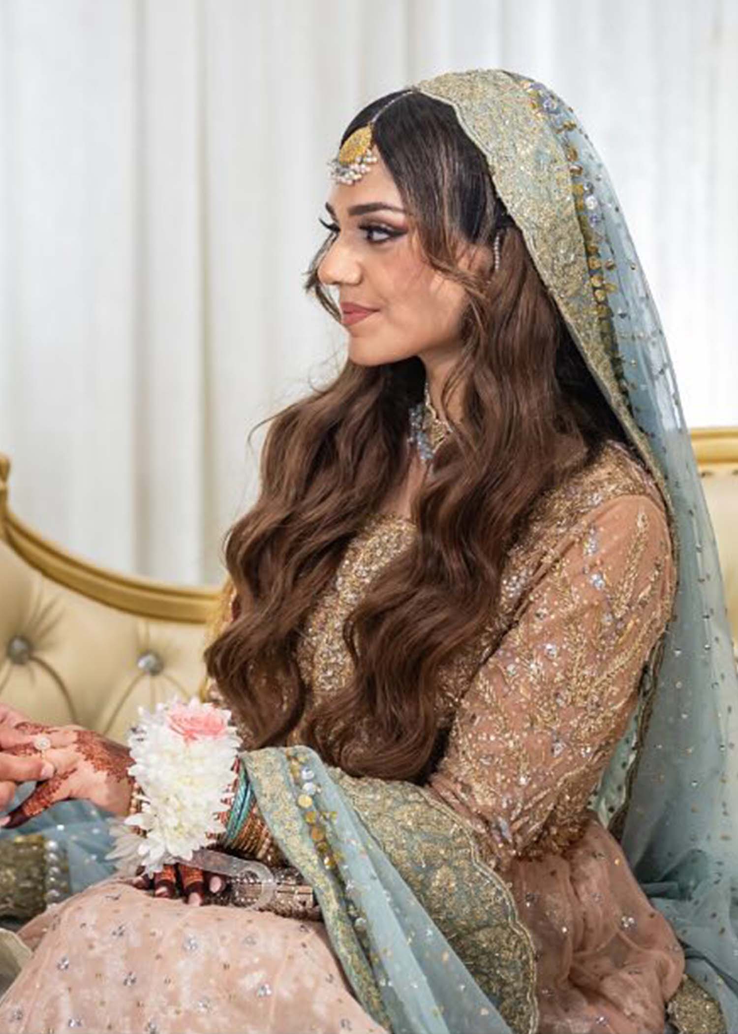 Pakistani Blush Pink Embellished Net Silk Anarkali Dress (2-Piece) - Image 6