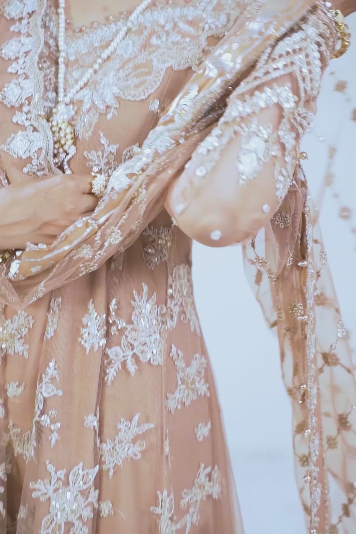 Peach Embroidered Net Anarkali Dress (3-Piece) - Image 8