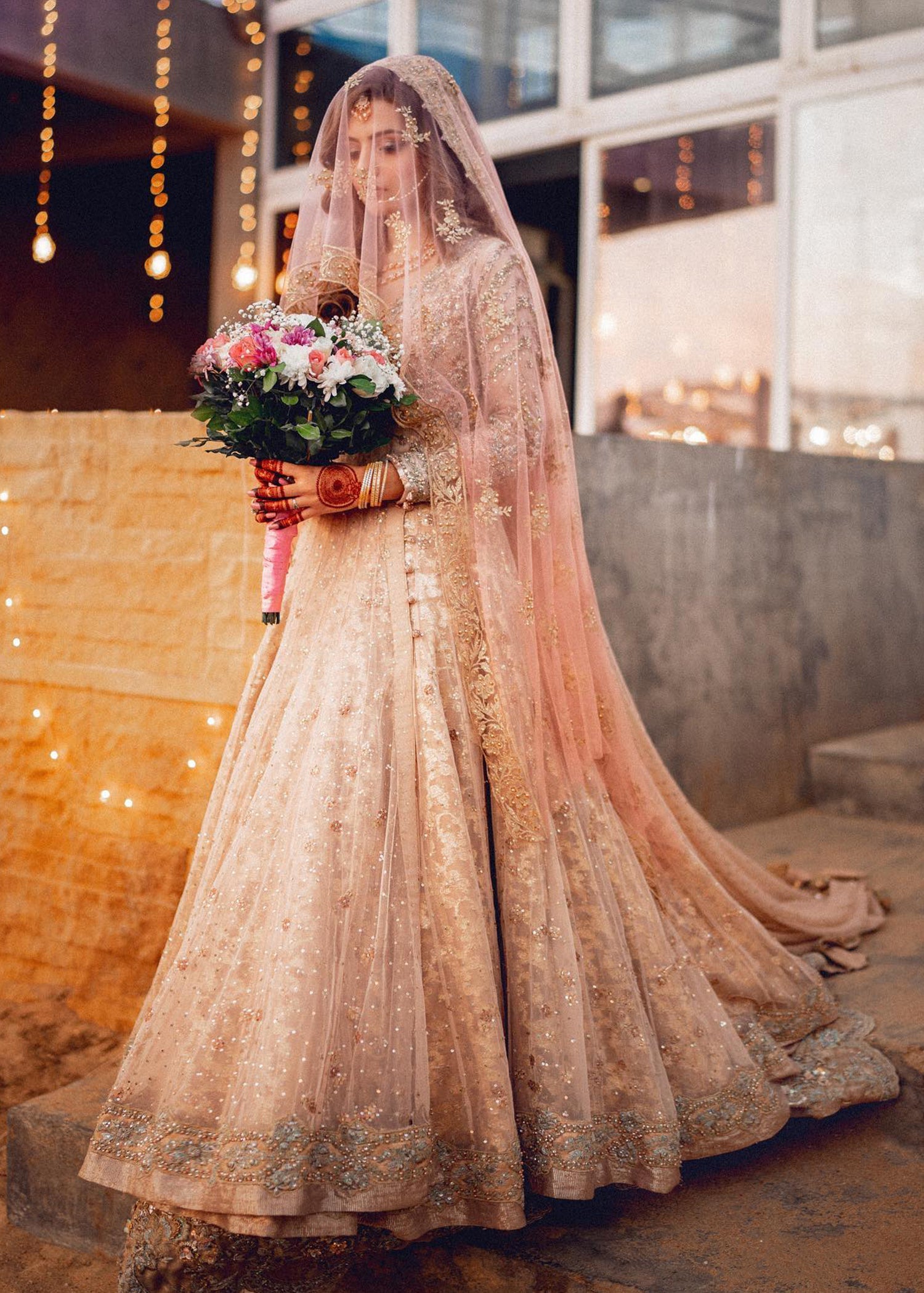 Blush Pink Embellished Net Anarkali Dress (2-Piece) - Image 1