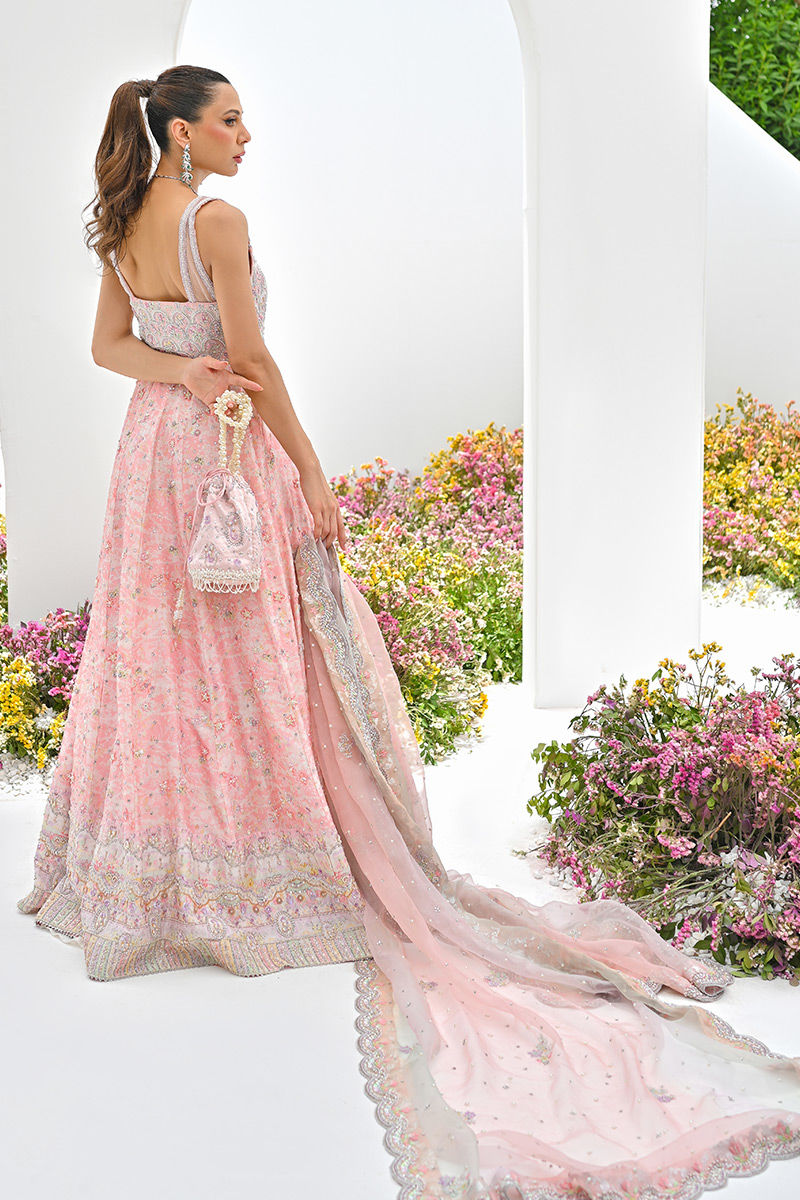 Pakistani Powder Pink Embroidered Kalidar Anarkali Dress (2-Piece) - Image 3