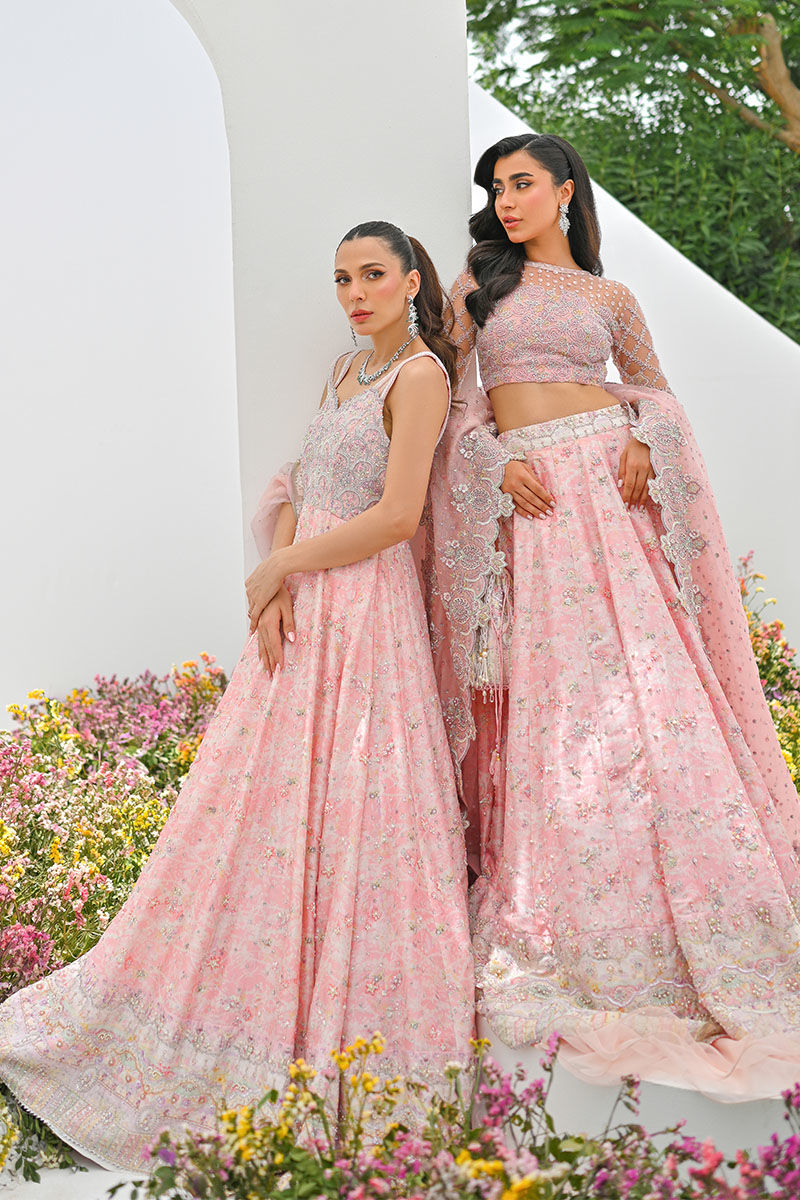 Pakistani Powder Pink Embroidered Kalidar Anarkali Dress (2-Piece) - Image 7