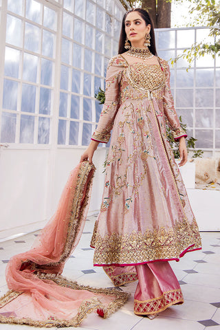 Pakistani Peach Pink Embroidered Organza Anarkali Dress (3-Piece) - Image 11