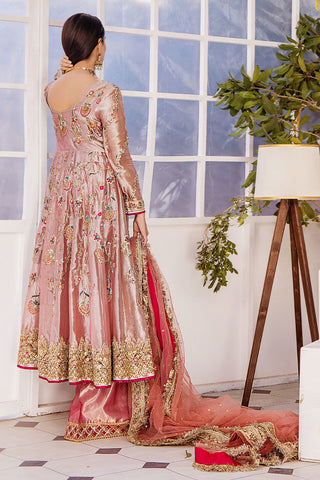 Pakistani Peach Pink Embroidered Organza Anarkali Dress (3-Piece) - Image 5