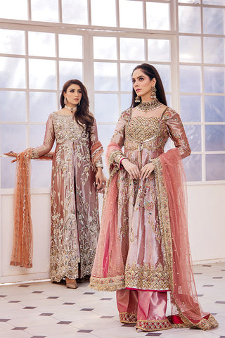 Pakistani Peach Pink Embroidered Organza Anarkali Dress (3-Piece) - Image 6