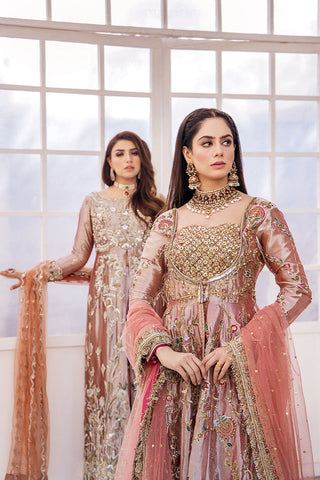 Pakistani Peach Pink Embroidered Organza Anarkali Dress (3-Piece) - Image 7
