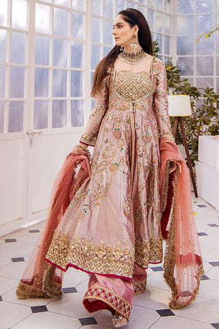 Pakistani Peach Pink Embroidered Organza Anarkali Dress (3-Piece) - Image 8