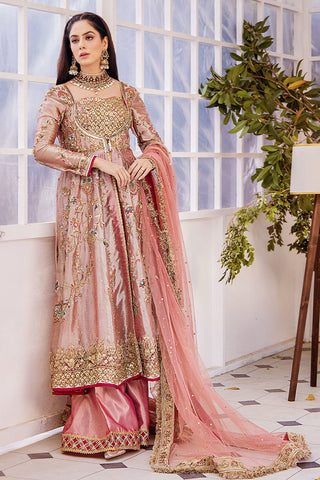 Pakistani Peach Pink Embroidered Organza Anarkali Dress (3-Piece) - Image 9