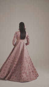 Pakistani Dusty Pink Embroidered Organza Anarkali Dress (2-Piece) - Image 7