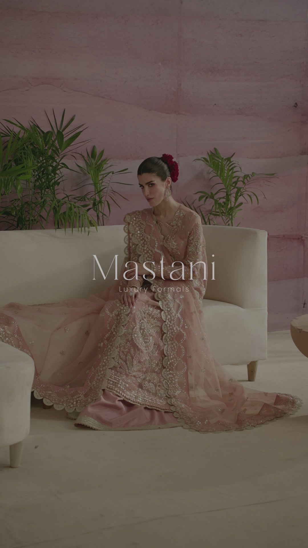 Pakistani Blush Pink Hand-Embellished Organza Anarkali Dress (3-Piece) - Image 11