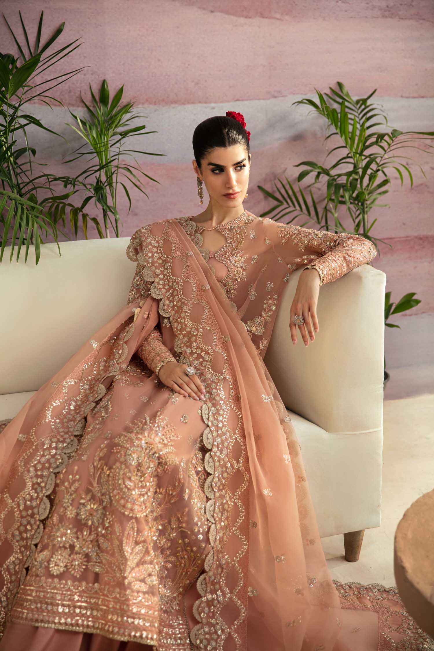 Pakistani Blush Pink Hand-Embellished Organza Anarkali Dress (3-Piece) - Image 7