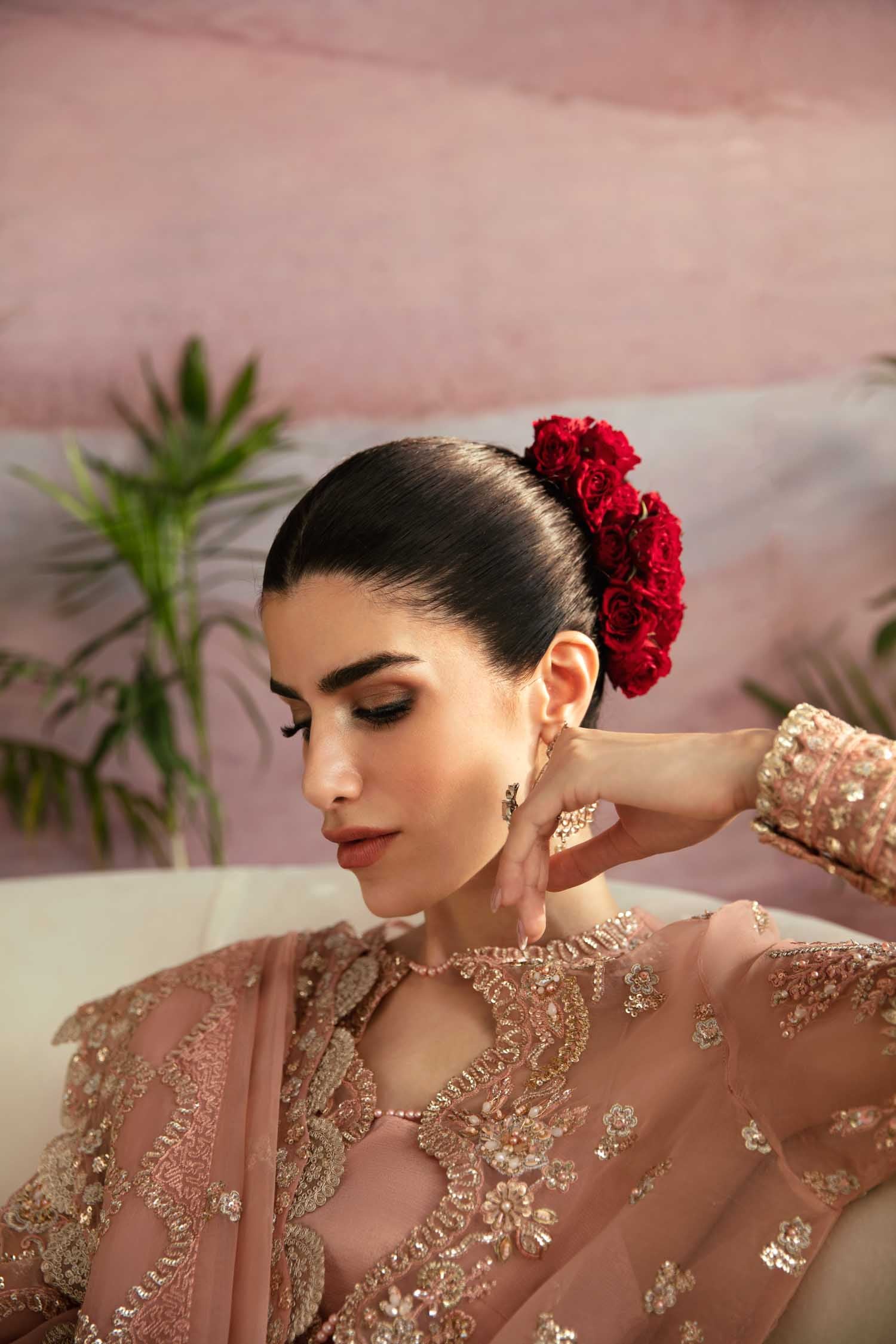 Pakistani Blush Pink Hand-Embellished Organza Anarkali Dress (3-Piece) - Image 9