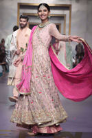 Pakistani Blush Pink Embroidered Organza Anarkali Dress (3-Piece) - Image 3
