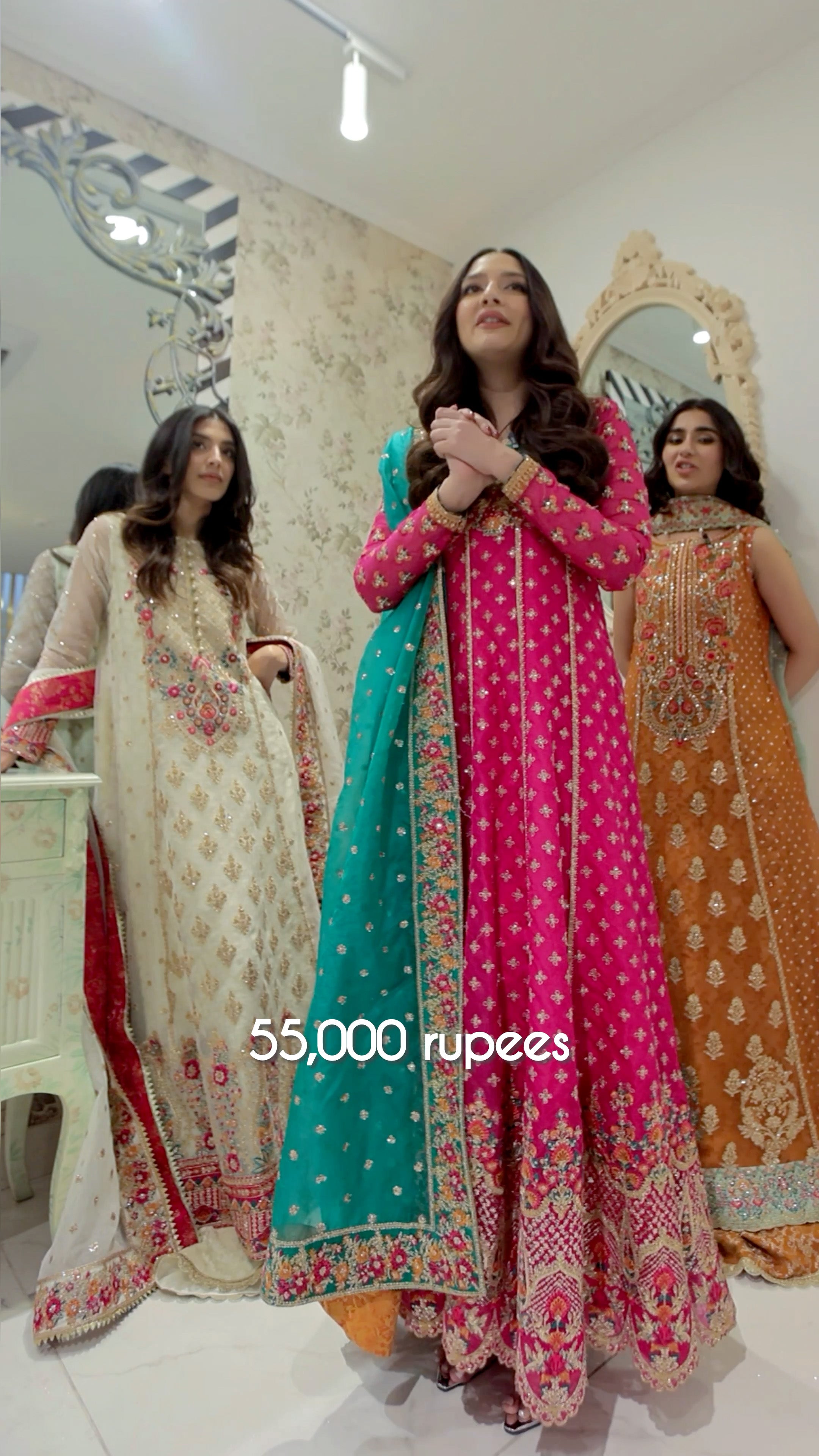 Pakistani Fuchsia Pink Embroidered Organza Anarkali Dress (2-Piece) - Image 6