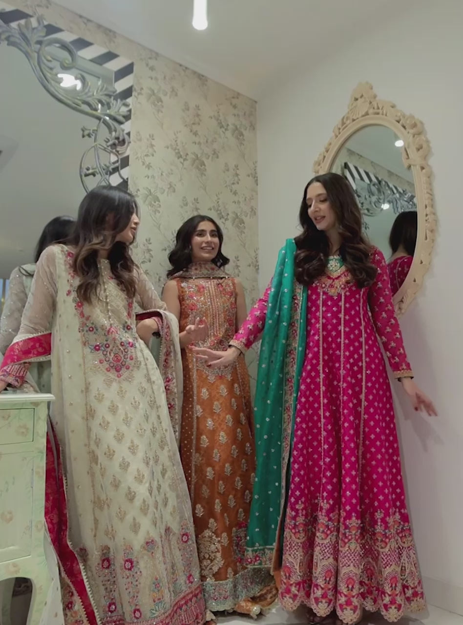 Pakistani Fuchsia Pink Embroidered Organza Anarkali Dress (2-Piece) - Image 8