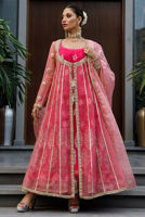 Pakistani Pink Zardozi Organza Anarkali Dress (3-Piece) - Image 2