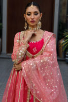 Pakistani Pink Zardozi Organza Anarkali Dress (3-Piece) - Image 3