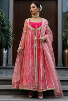 Pakistani Pink Zardozi Organza Anarkali Dress (3-Piece) - Image 6