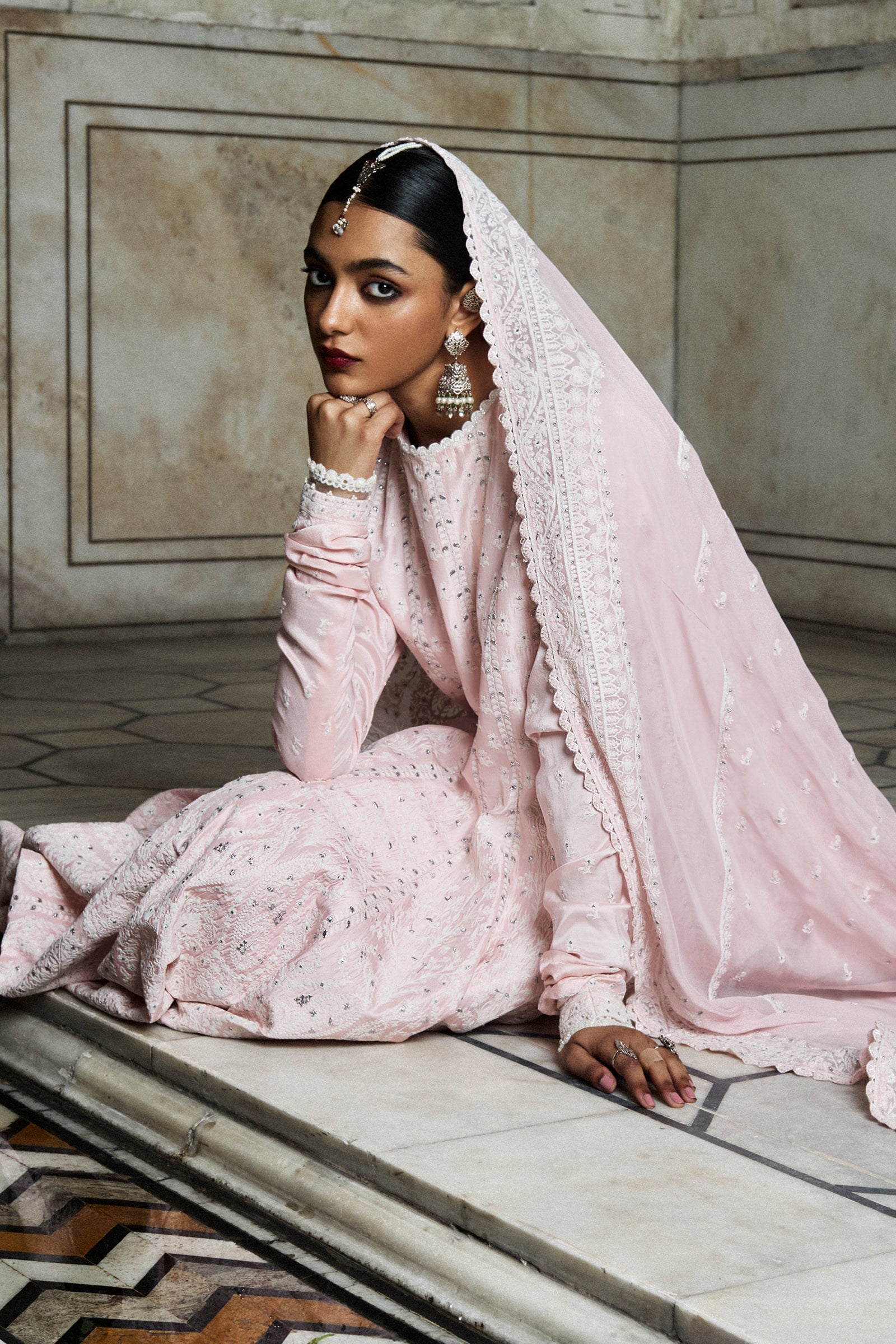 Blush Pink Embroidered Pure Silk Anarkali Dress (3-Piece) - Image 2