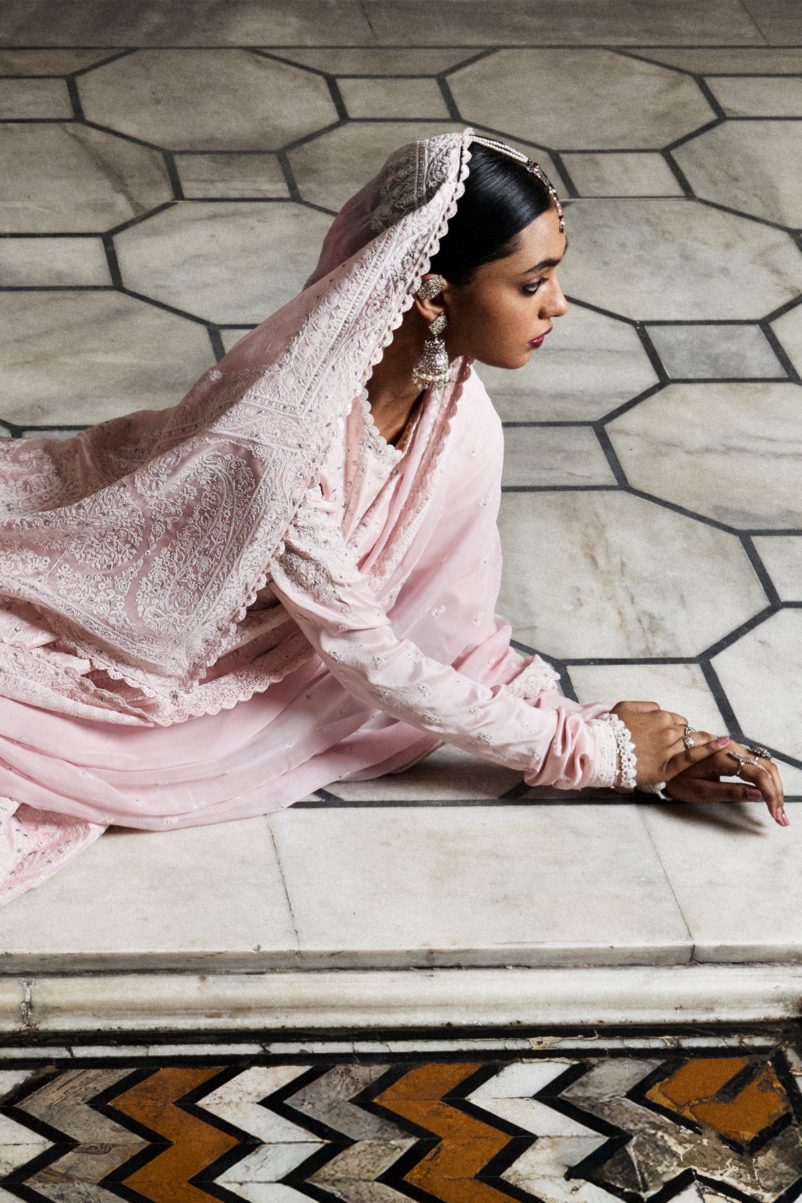 Blush Pink Embroidered Pure Silk Anarkali Dress (3-Piece) - Image 4