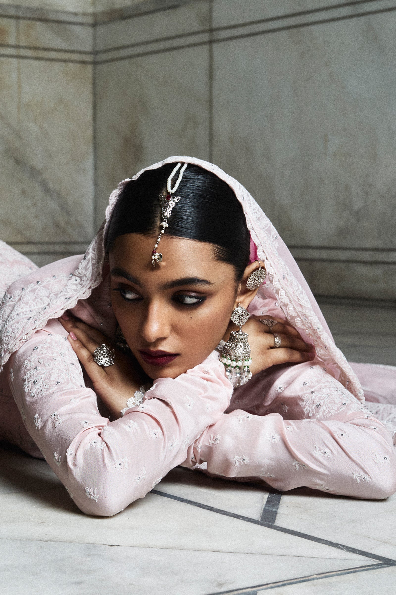 Blush Pink Embroidered Pure Silk Anarkali Dress (3-Piece) - Image 5