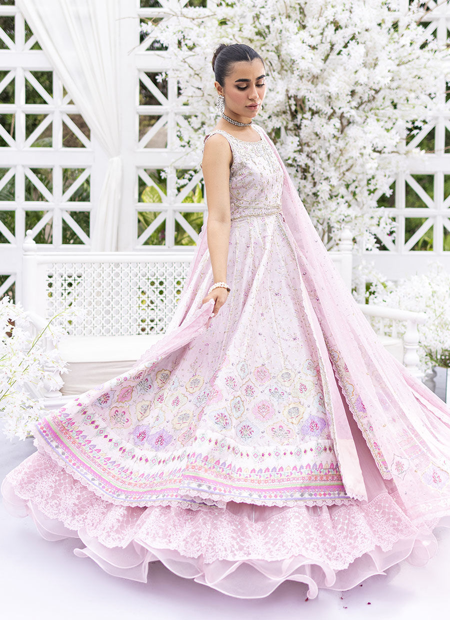 Pale Pink Hand-Embellished Raw Silk Anarkali (2-Piece) - Image 2