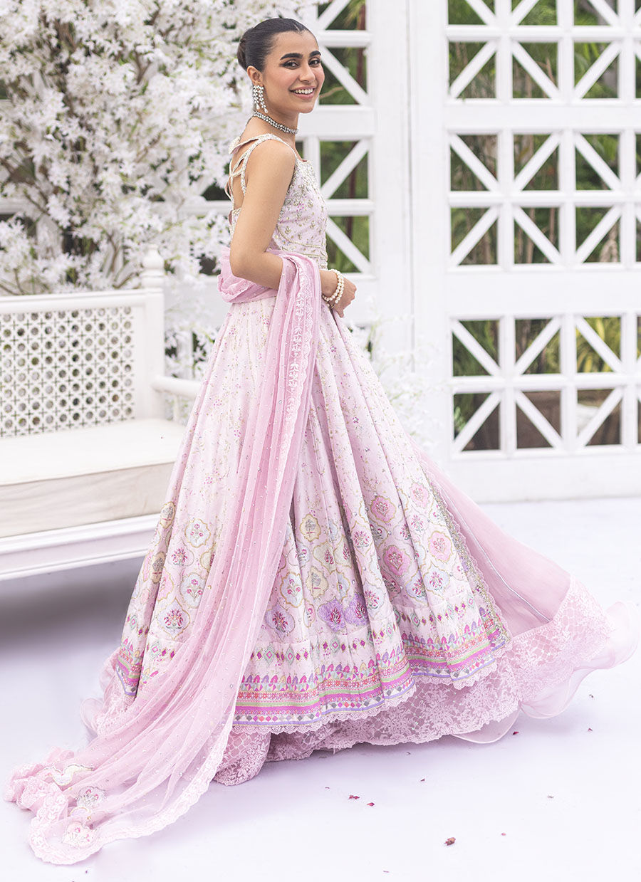 Pale Pink Hand-Embellished Raw Silk Anarkali (2-Piece) - Image 3