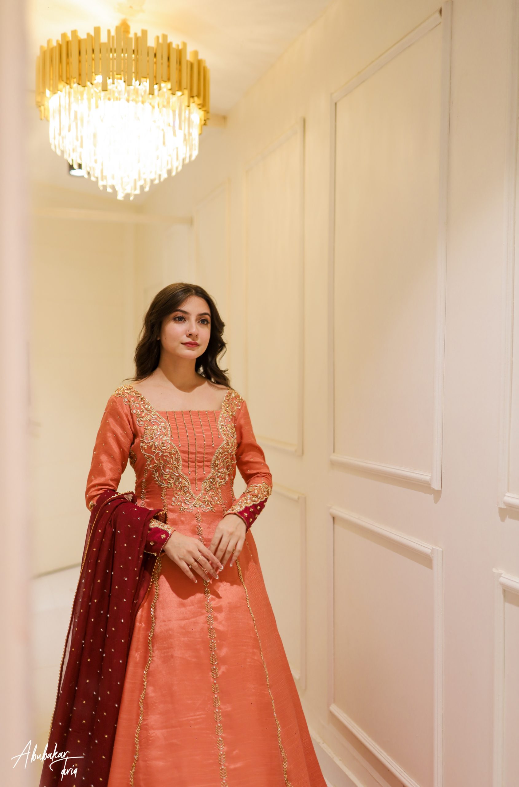 Indian Peach Hand-Embellished Raw Silk Anarkali (2-Piece) - Image 14