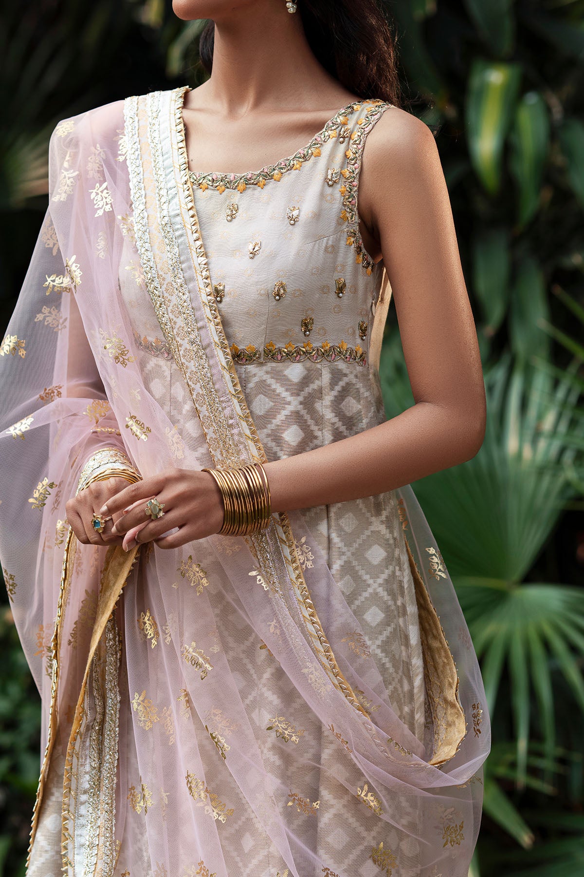 Pakistani Soft Pink Embroidered Silk-Blend Anarkali Dress (2-Piece) - Image 3