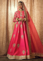 Indian Deep Pink Embroidered Silk Anarkali Dress (2-Piece) - Image 2
