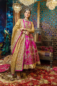 Fuchsia Gold Embroidered Silk Bridal Anarkali (2-Piece) - Image 2